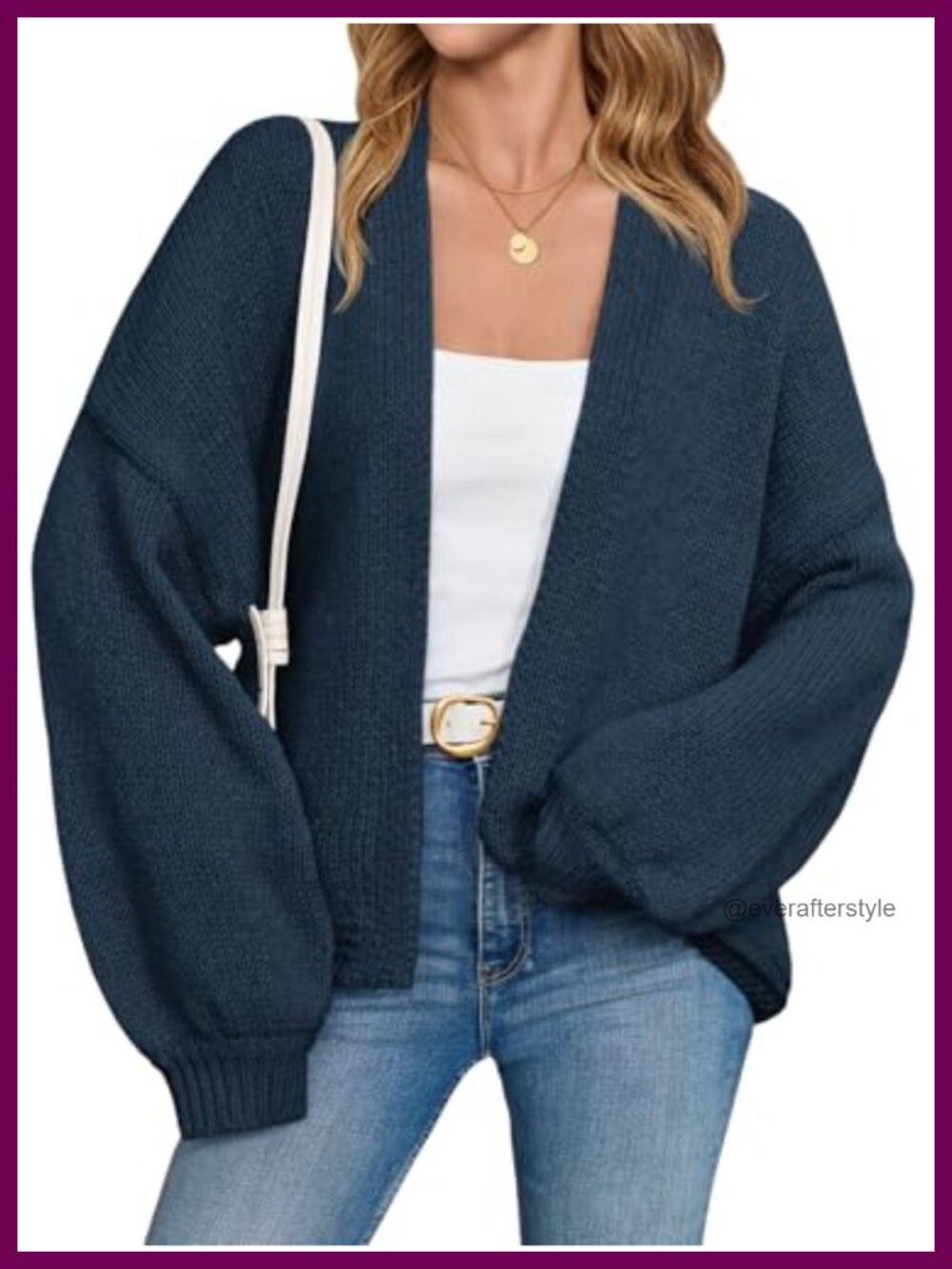 Chunky Knit Open Front Cardigan Long Lantern Sleeve Oversized Fall Sweater Coat